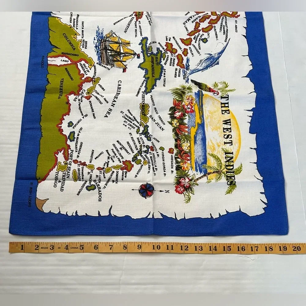 Irish Looms Linen The West Indies Map Tapestry Tea Towel - Blue and White